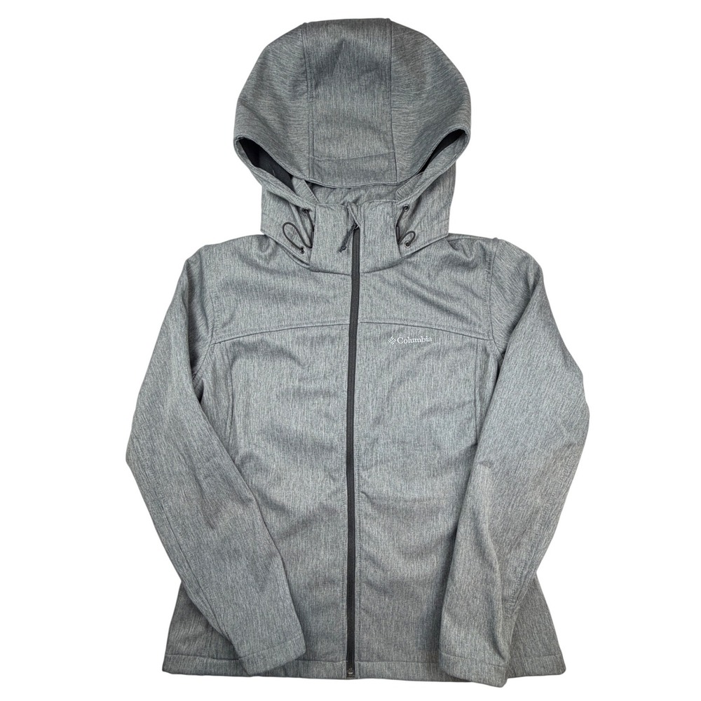Columbia Womens Grey Heather Softshell Hooded Jacket Full Zip Fleece Lined L